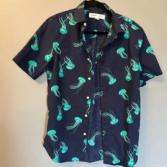 Old Navy Blue and Green Casual Button Down Shirt - Picture 2 of 3